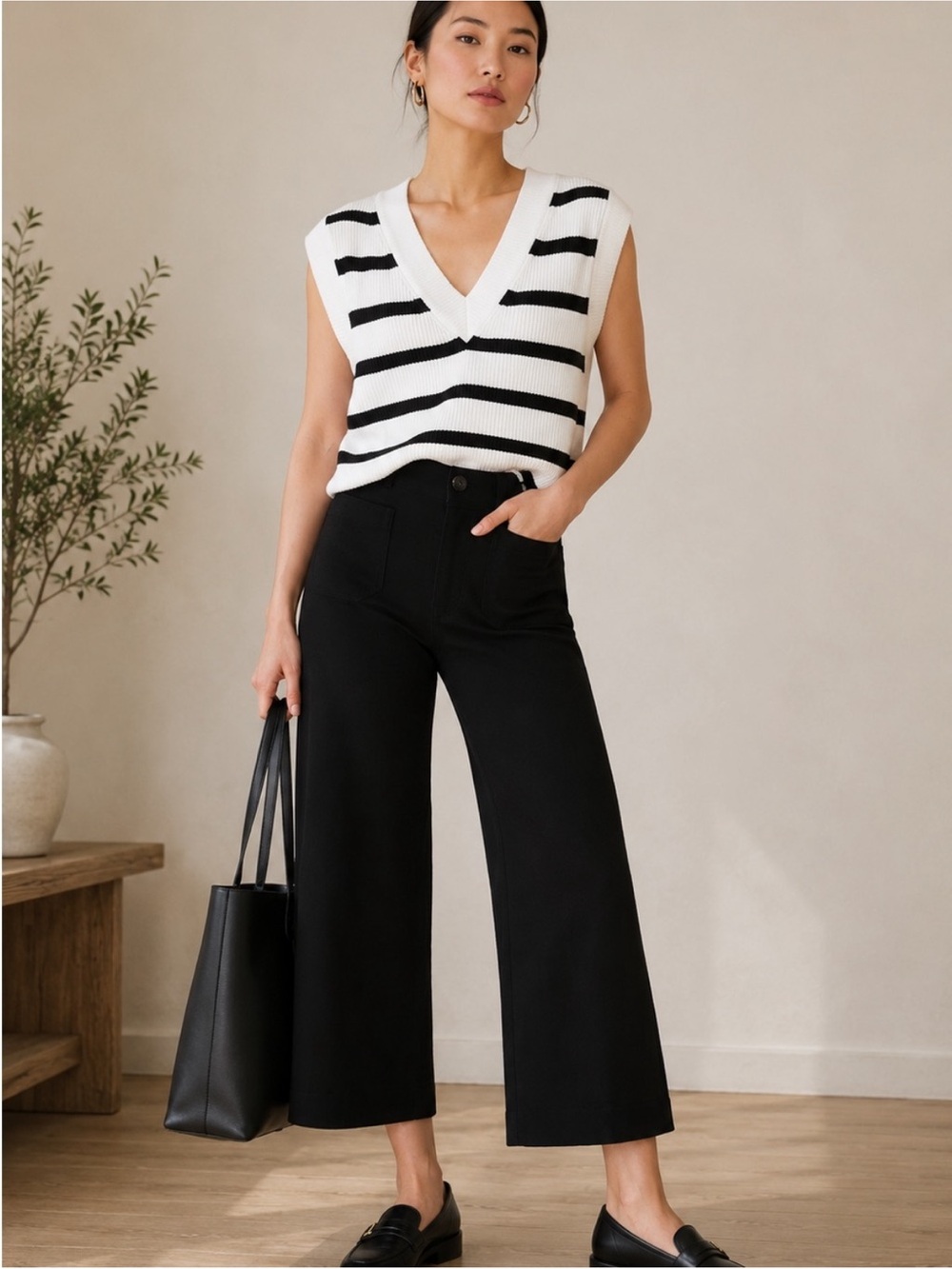 Anthropologie Maeve The Colette Ponte Crop Wide-Leg Pants Black Size 27P